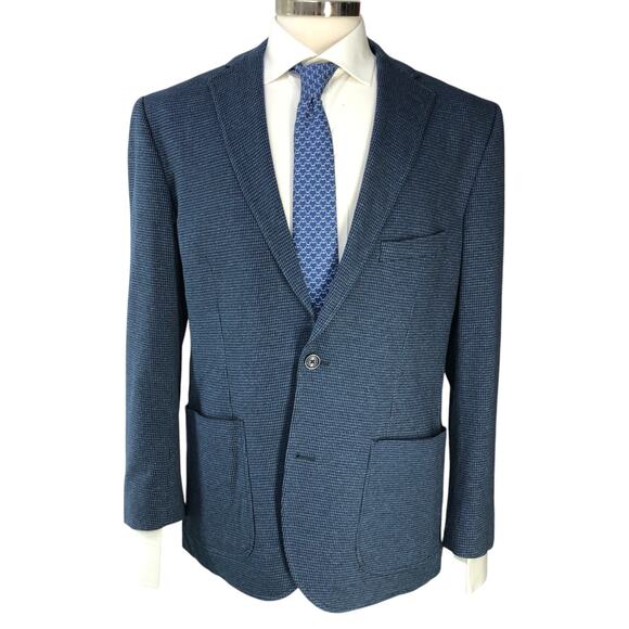 Hart Schaffner Marx HSM Men Size L Sport Coat Unstructured Knit Houndstooth Blue - Picture 9 of 16